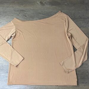 Express Women’s Camel Tan Silky Off One Shoulder Long Sleeve Blouse, size Medium